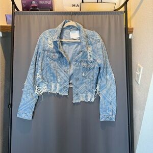 Stylish Light Blue Distressed Jean Jacket